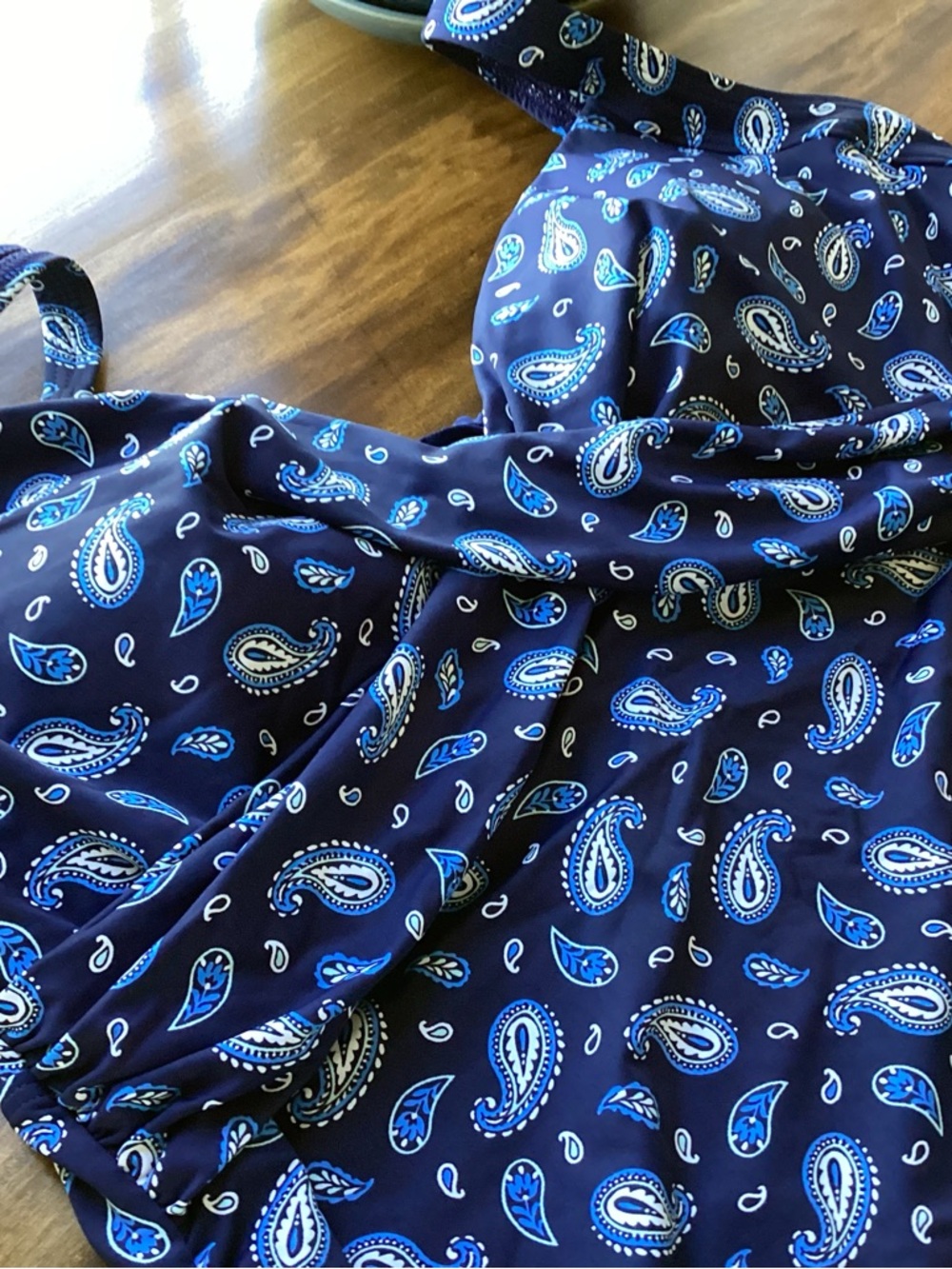 Lands' End Navy & Bright Blue PaisleyTummy Control Swim Tankini Top NWOT Size 14 - Picture 8 of 11